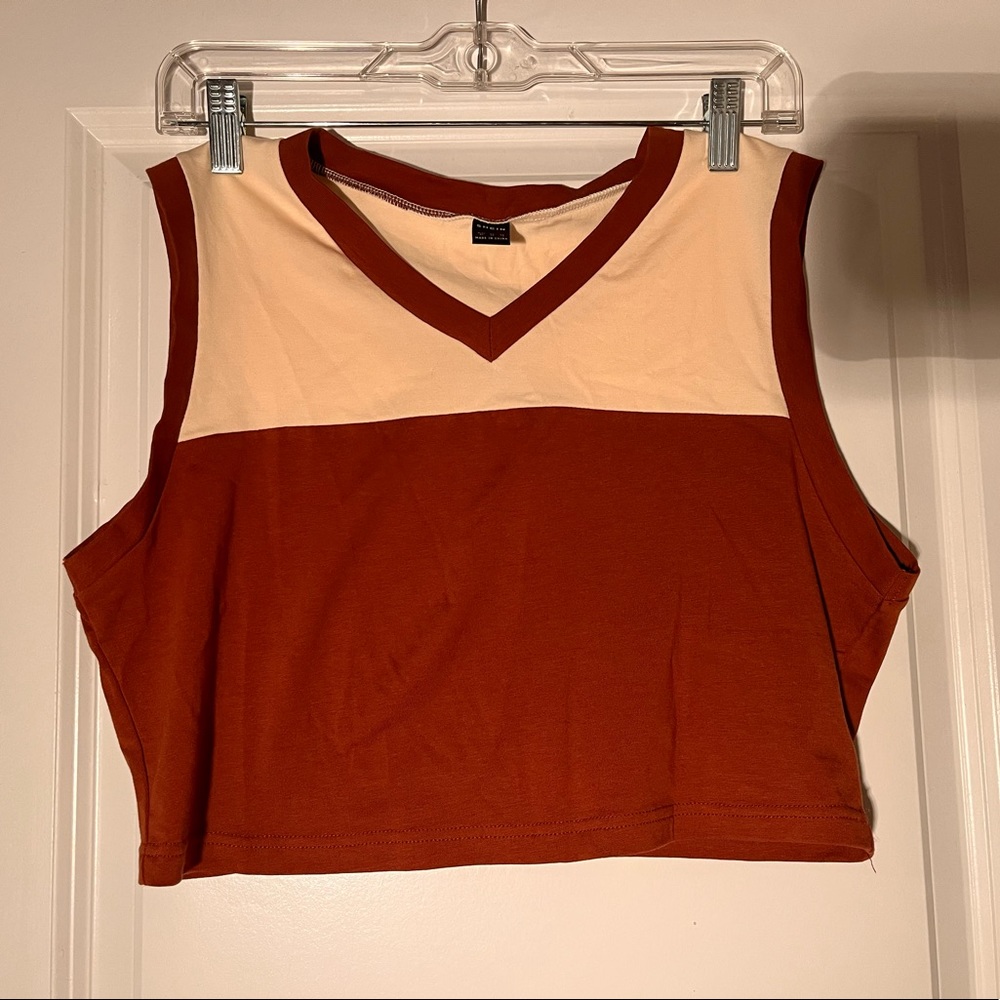 Brown and White Crop Top